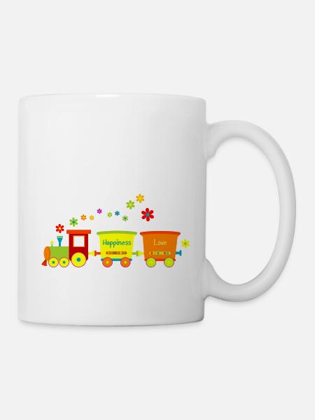 Eisenbahn Kinderspielzeug Zug Frühlingsblumen bunt - Tasse - Weiß