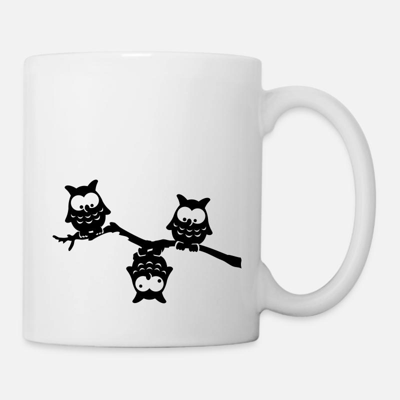Hiboux rigolos branche down hibou fou - Mug blanc - blanc