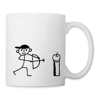 Strichmännchen Apfel schießen - Tasse - Weiß - Rechts