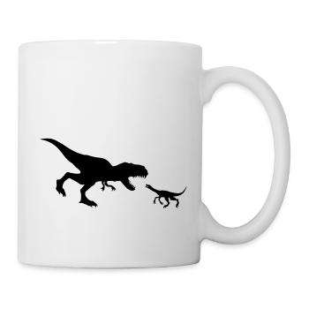 fight raptor silhouette black outline t-rex carniv - Mug - white - Right