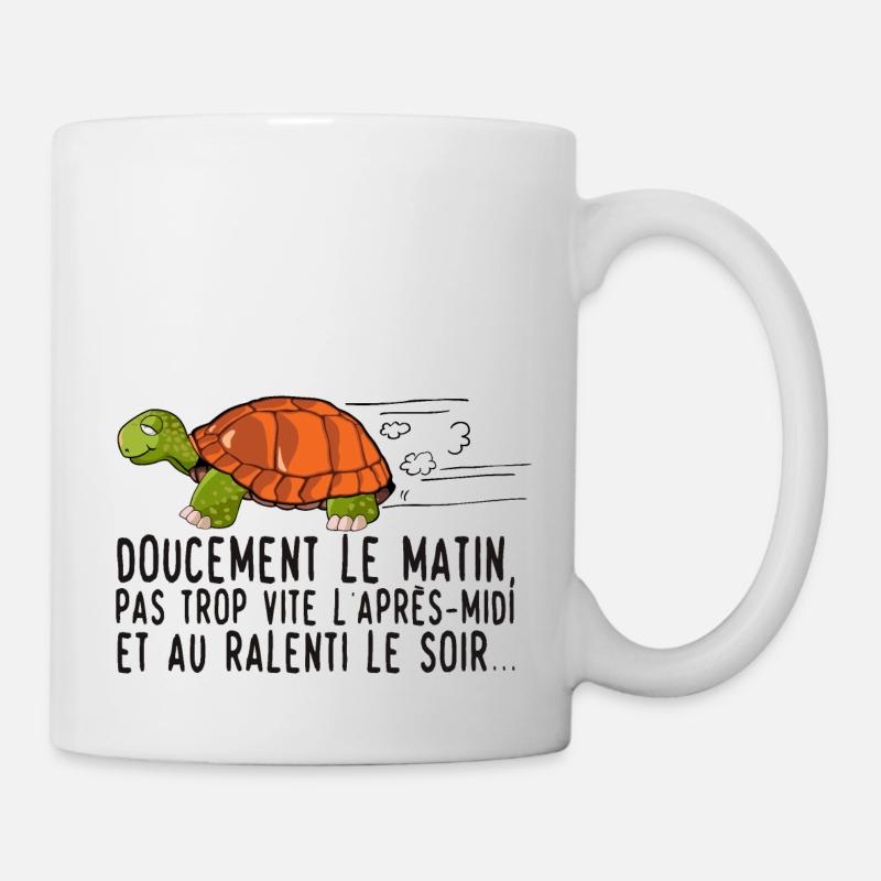 tortue dessin doucement matin vite ralenti citatio - Mug blanc - blanc