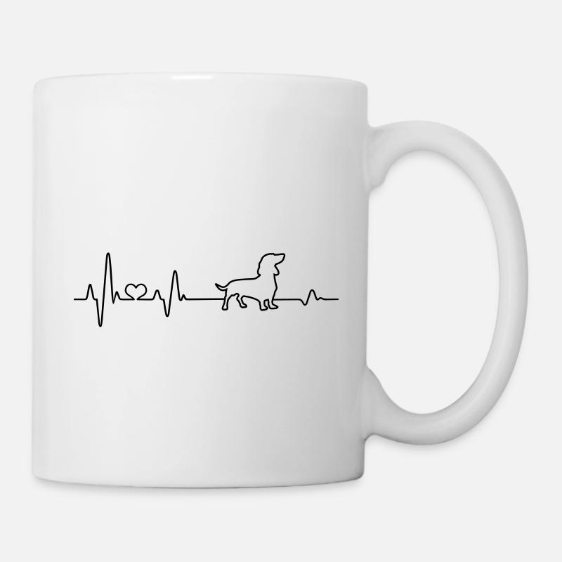 Dackel Hund Hundebesitzer Geschenk Herzschlag EKG - Tasse - Weiß