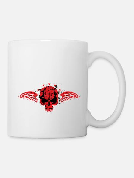 skull skull skull skull wing star wing - Mug - white