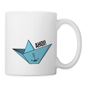 Papierschiff mit Anker Meer Spruch Hamburg Ahoi - Tasse - Weiß - Rechts