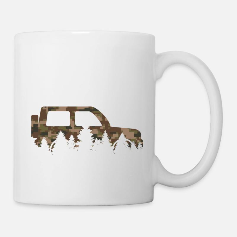Off-road vehicle in the forest with camouflage - Mug - white