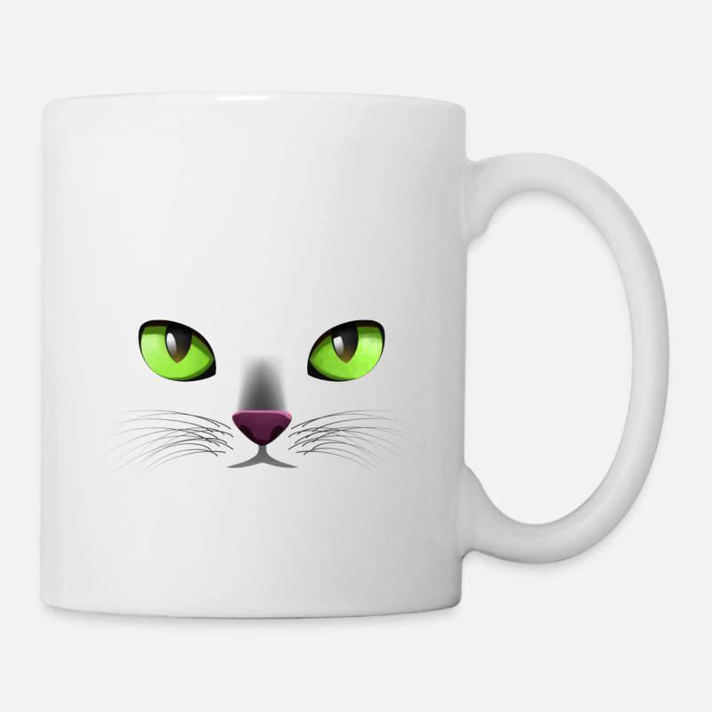 Katzengesicht Grüne Augen - Tasse - Weiß