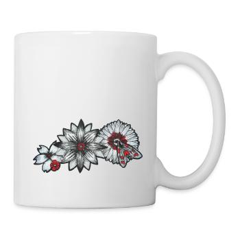 Blumen und Motte - Tasse - Weiß - Rechts