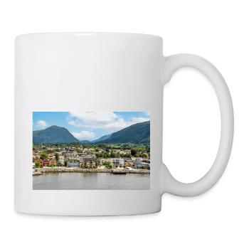 Nordfjordeid Panorama view from harbor norway - Mug - white - Right