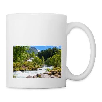 Geiranger panorama Storseterfossen Norway - Mug - white - Right