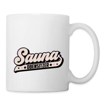 Farben änderbar | Sauna Obensitzer Saunameister - Tasse - Weiß - Rechts