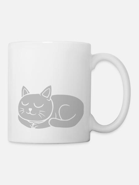 Katze schlafend liegend Comic - Tasse - Weiß
