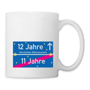 12 Jahre Ortsschild Herzlichen Glückwunsch Blau - Tasse - Weiß - Rechts