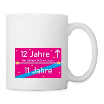 12 Jahre Ortsschild Herzlichen Glückwunsch Pink - Tasse - Weiß - Rechts