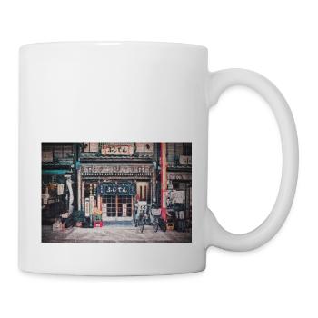Vintage-Fahrrad von einem winzigen nostalgischen Ladengemälde - Tasse - Weiß - Rechts