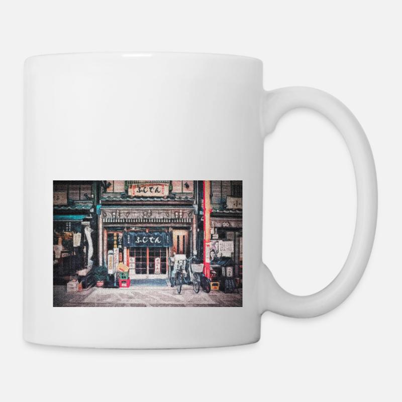 Vintage Bicycle by a Tiny Nostalgic Store Painting - Mug blanc - blanc