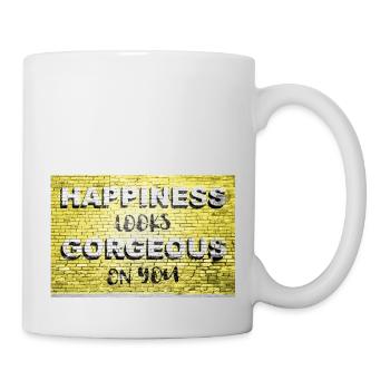 Happiness Looks Gorgeous On You saying lettering - Mug - white - Right