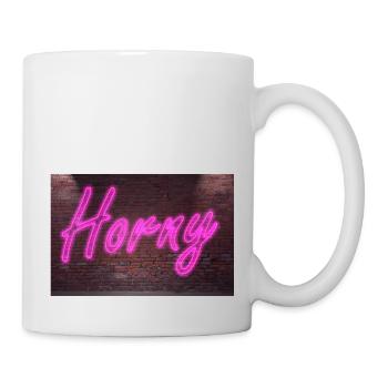 Neon sign Horny on brick wall - Mug - white - Right