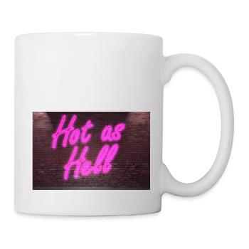 Neon sign Hot as Hell on brick wall - Mug - white - Right