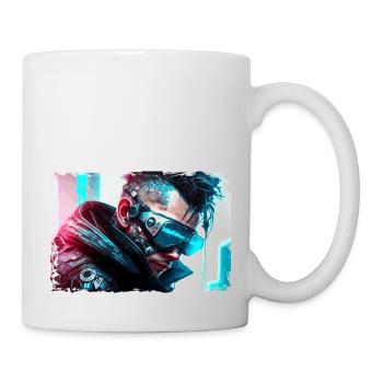 Cyber soldier or punk in neon sci-fi style - Mug - white - Right