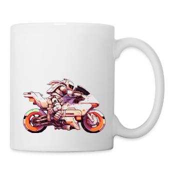 Machine de course de moto dans le futur avec pilote - Mug blanc - blanc - Droite