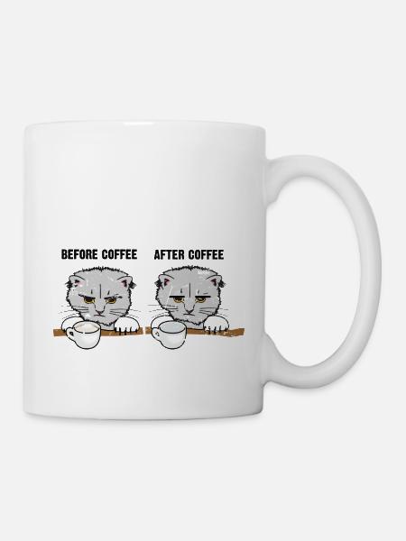grantige Katze mit Kaffee und ohne Kaffee - Tasse - Weiß
