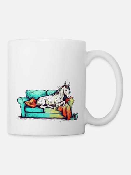 Unicorn Chills as a lazy animal on the sofa - Mug - white