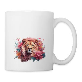 lion, king, mane, flowers, romantic, predator - Mug - white - Right