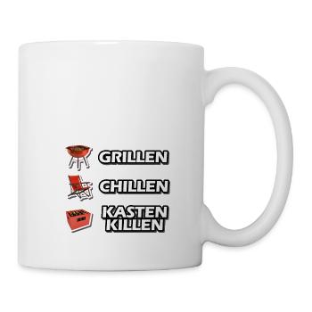 grillen, chillen Kasten killen Männerabend - Tasse - Weiß - Rechts