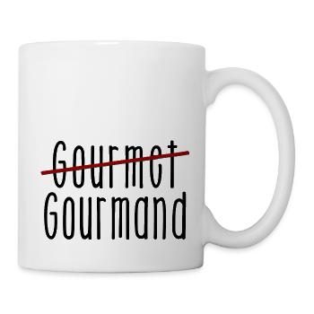 Gourmet versus Gourmand Feinschmecker Vielfraß - Tasse - Weiß - Rechts
