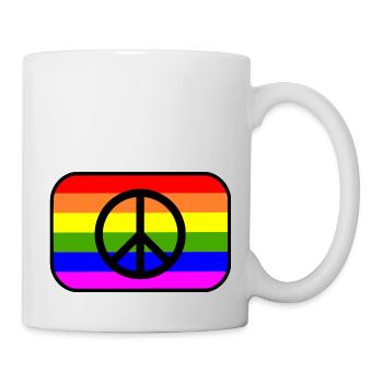 Peace sign on LGBT rainbow banner - Mug - white - Right