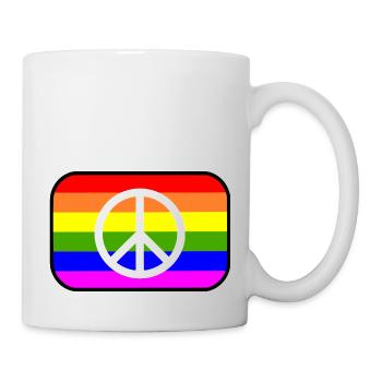 Peace sign on LGBT rainbow flag - Mug - white - Right