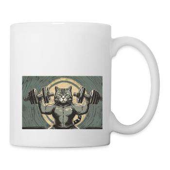 Wortspiel mehrdeutiger deutscher Ausdruck - Muskelkater - Tasse - Weiß - Rechts