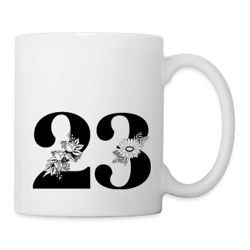 Nummer 23 Schwarze Blumen - 23. Blumenjubiläum - Tasse - Weiß - Rechts