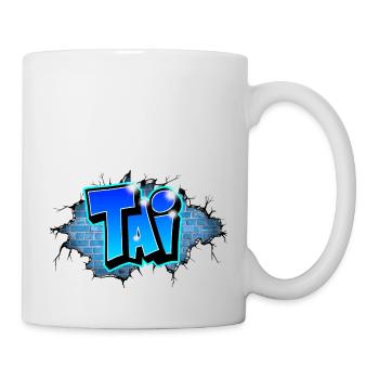 Graffiti TAI Wand Riss Blauer Ziegel - Tasse - Weiß - Rechts