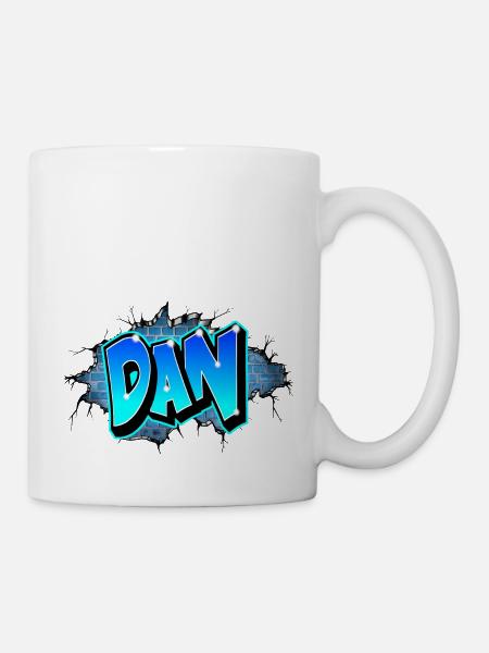 Graffiti DAN Wand Risse Blaue Ziegel - Tasse - Weiß