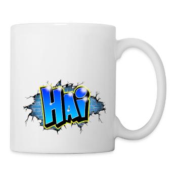 Graffiti HAI Blaue Ziegel Risse - Tasse - Weiß - Rechts