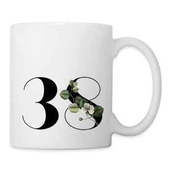 Nummer 38 Blumengrün - 38. Blumengeburtstag - Tasse - Weiß - Rechts