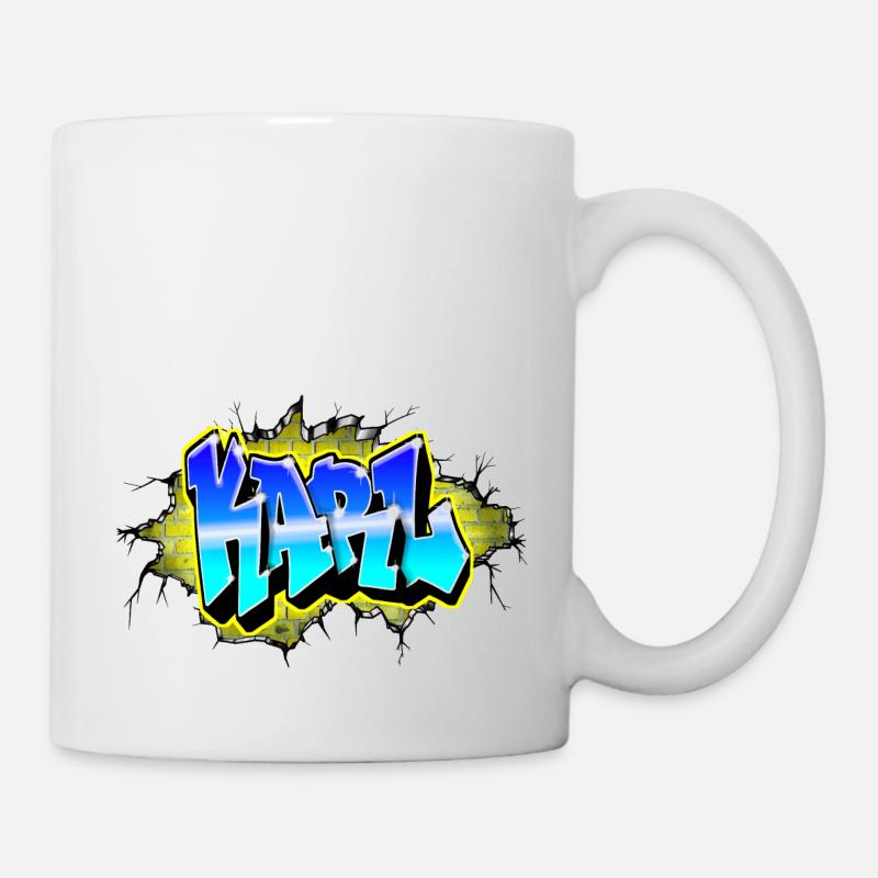 Graffiti KARL Wall Crack Brick Yellow - Mug - white