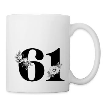 Number 61 Black Floral - 61st Floral Birthday - Mug - white - Right