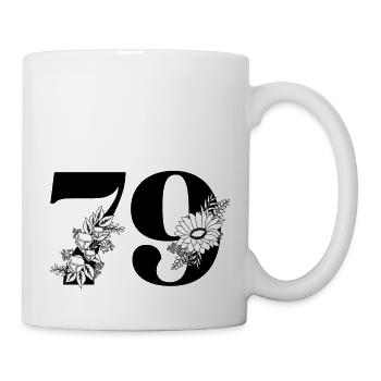 Nummer 79 Schwarze Blumen - 79. Blumengeburtstag - Tasse - Weiß - Rechts