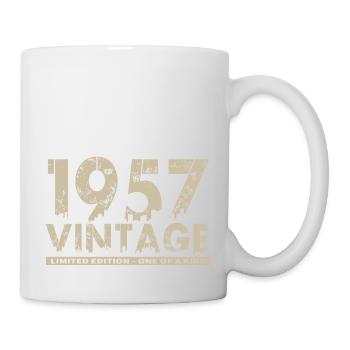 Jahrgang 1957 Bursdag - Unikat - Tasse - Weiß - Rechts