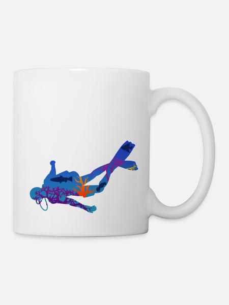 Cadeau de silhouette sous-marine de plongeur - Mug blanc - blanc