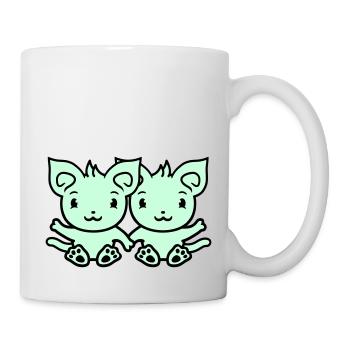 Deux chats heureux 2 amis Couple Équipe Couple - Mug blanc - blanc - Droite