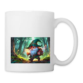 Abenteurer-Gnom Zwerg im verzauberten Fantasy Wald - Tasse - Weiß - Rechts