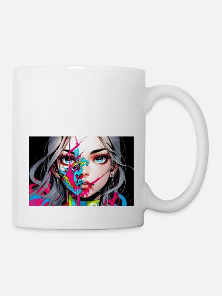 Portrait numérique d’une femme d’anime avec des couleurs - Mug blanc - blanc