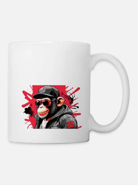 Cool monkey with sunglasses and cap - Mug - white