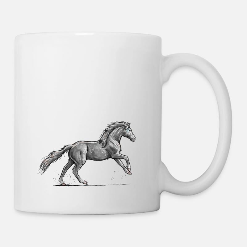Cheval noir au galop - Mug blanc - blanc