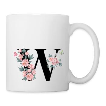Buchstabe mit rosa Blumen - Tasse - Weiß - Rechts