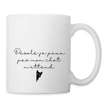 Désolé je peux pas mon chat m'attend. Tête de chat - Mug blanc - blanc - Droite