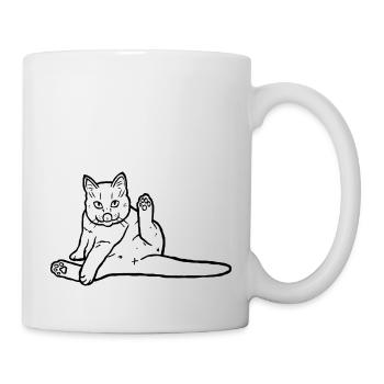 Félin flexible : griffonnage de toilettage de chat amusant - Mug blanc - blanc - Droite